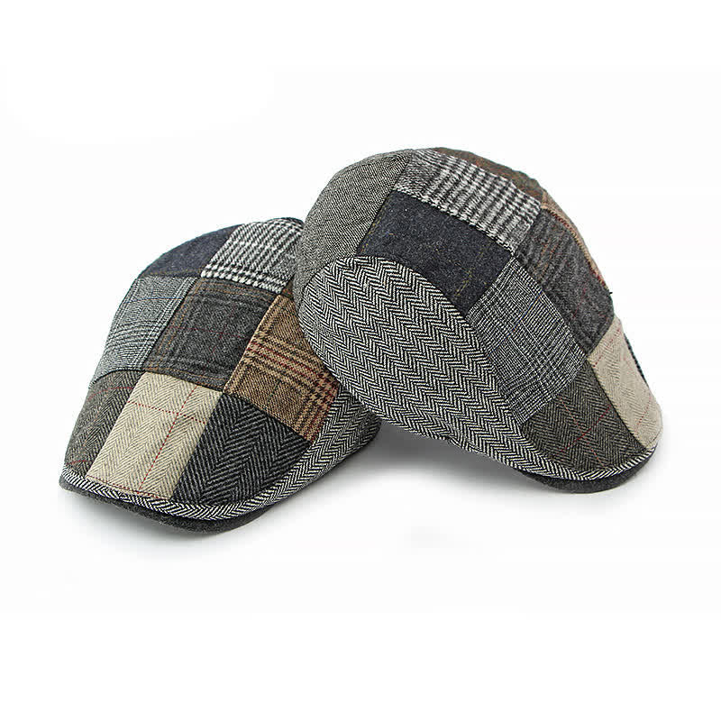 Cappello basco a spina di pesce con motivo patchwork retrò