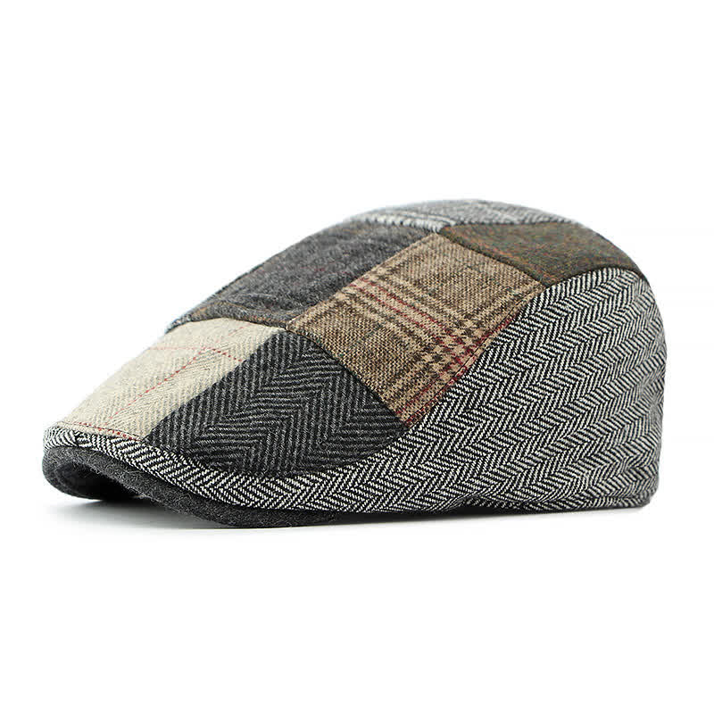 Cappello basco a spina di pesce con motivo patchwork retrò - Grigio - Regolabile (21 5/8"-23 1/4") - image 0