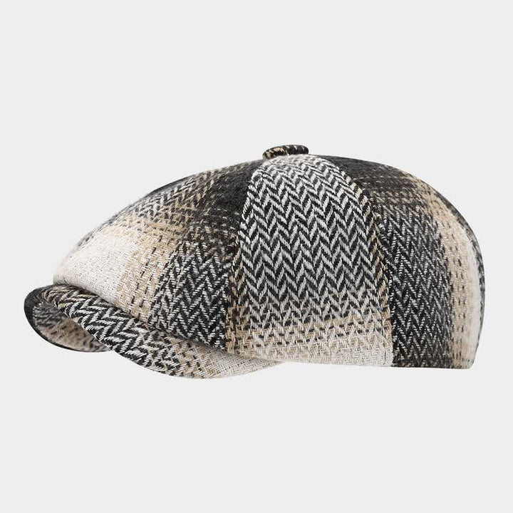 Cappello basco da giornalaio a spina di pesce con frange di colore sfumato