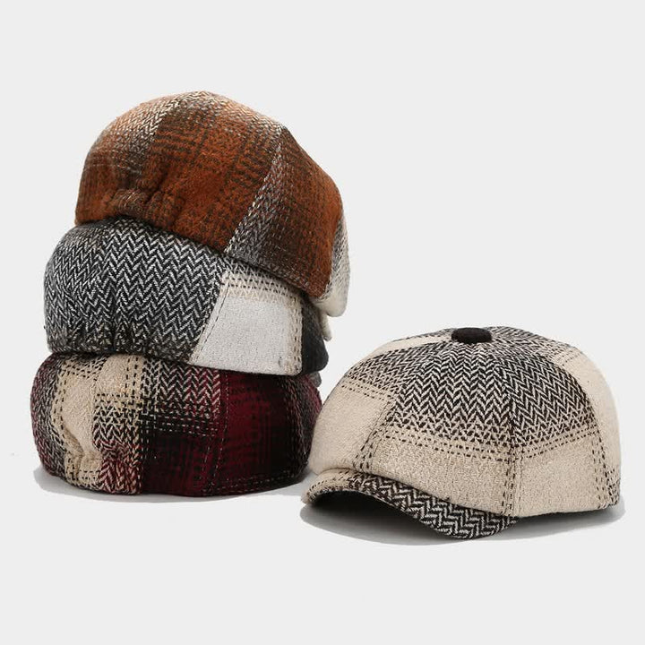 Cappello basco da giornalaio a spina di pesce con frange di colore sfumato