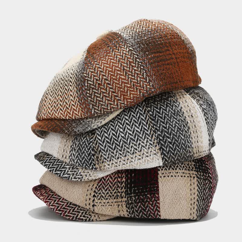 Cappello basco da giornalaio a spina di pesce con frange di colore sfumato