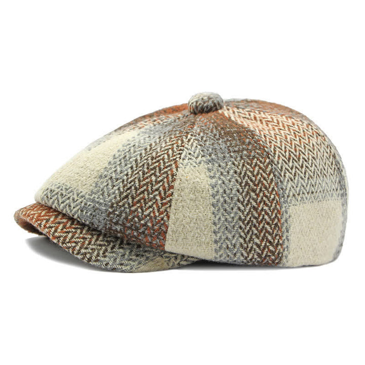 Cappello da giornalaio a righe a spina di pesce in stile britannico