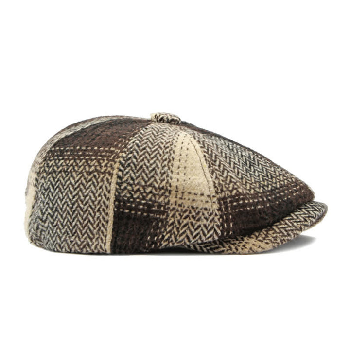 Cappello da giornalaio a righe a spina di pesce in stile britannico