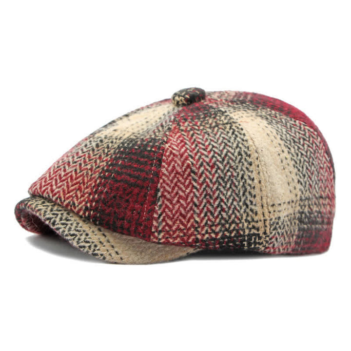 Cappello da giornalaio a righe a spina di pesce in stile britannico - Rosso - Regolabile (21 5/8"-23 1/4") - image 12