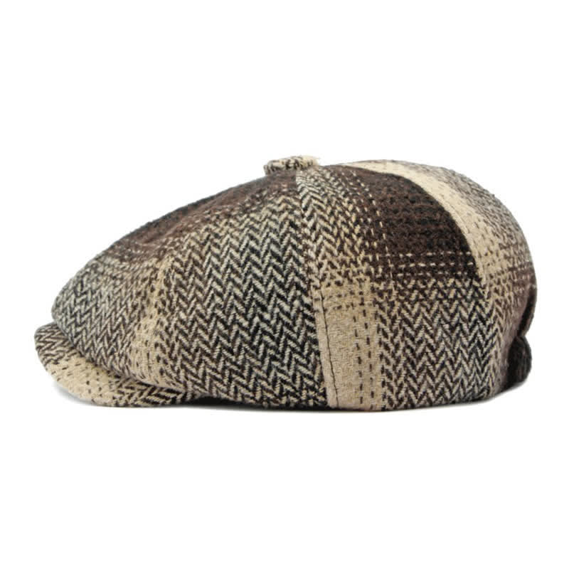 Cappello da giornalaio a righe a spina di pesce in stile britannico