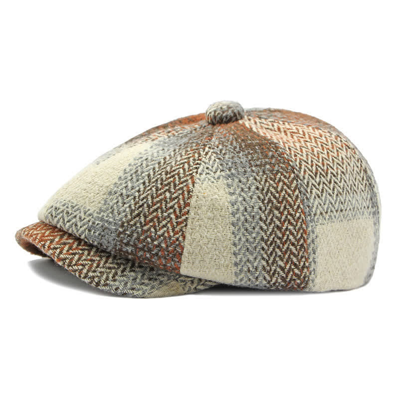 Cappello da giornalaio a righe a spina di pesce in stile britannico - Cachi - Regolabile (21 5/8"-23 1/4") - image 0