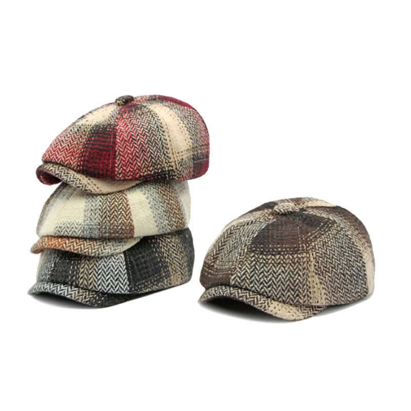 Cappello da giornalaio a righe a spina di pesce in stile britannico - image 1