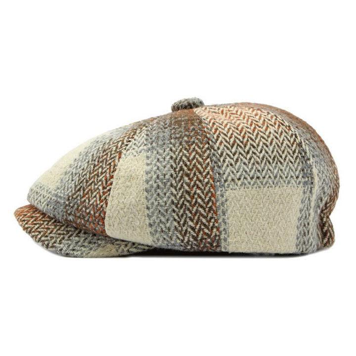 Cappello da giornalaio a righe a spina di pesce in stile britannico