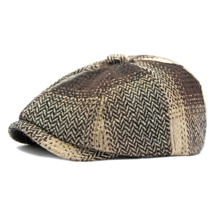 Cappello da giornalaio a righe a spina di pesce in stile britannico