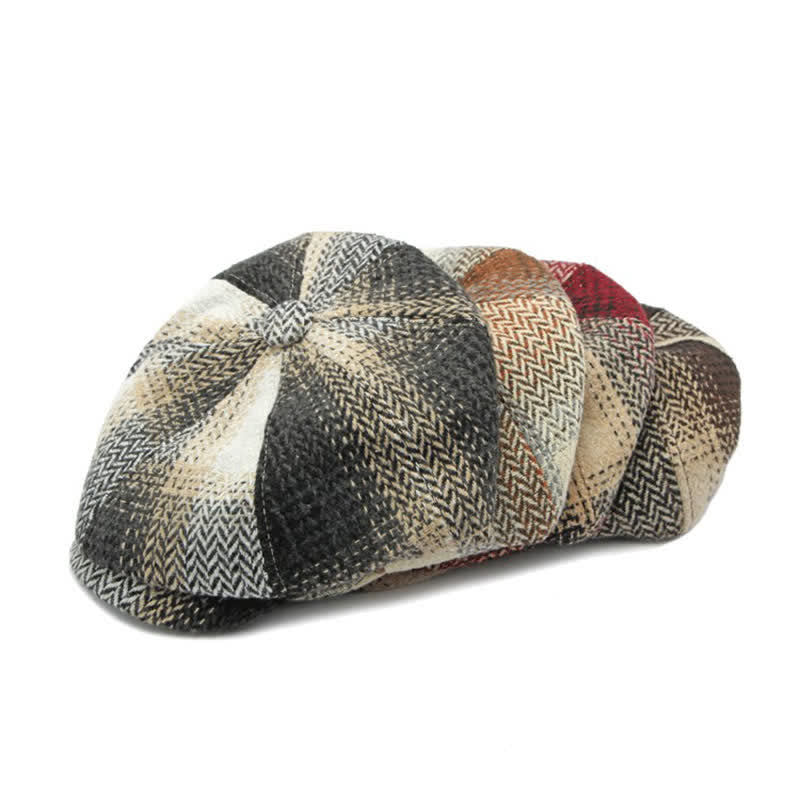 Cappello da giornalaio a righe a spina di pesce in stile britannico