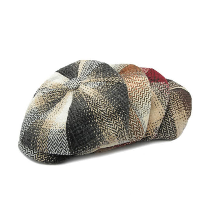 Cappello da giornalaio a righe a spina di pesce in stile britannico