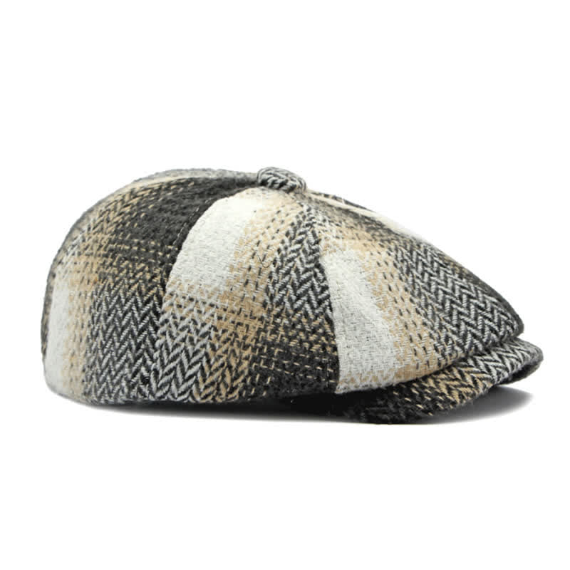 Cappello da giornalaio a righe a spina di pesce in stile britannico