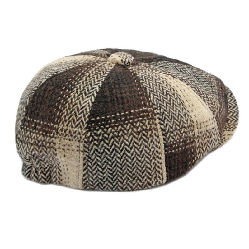 Cappello da giornalaio a righe a spina di pesce in stile britannico