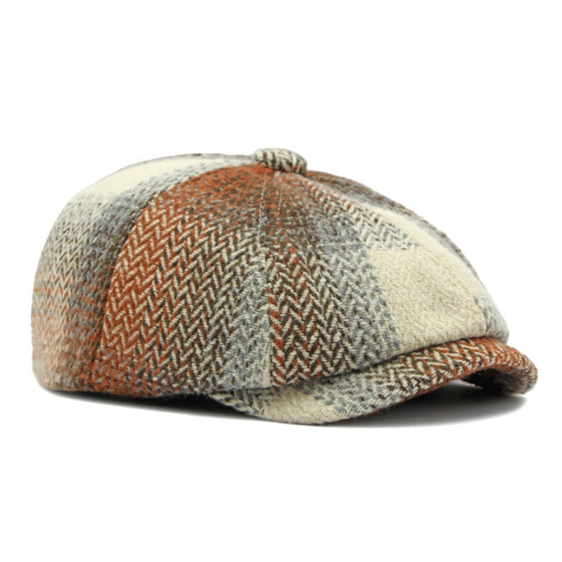 Cappello da giornalaio a righe a spina di pesce in stile britannico - image 4
