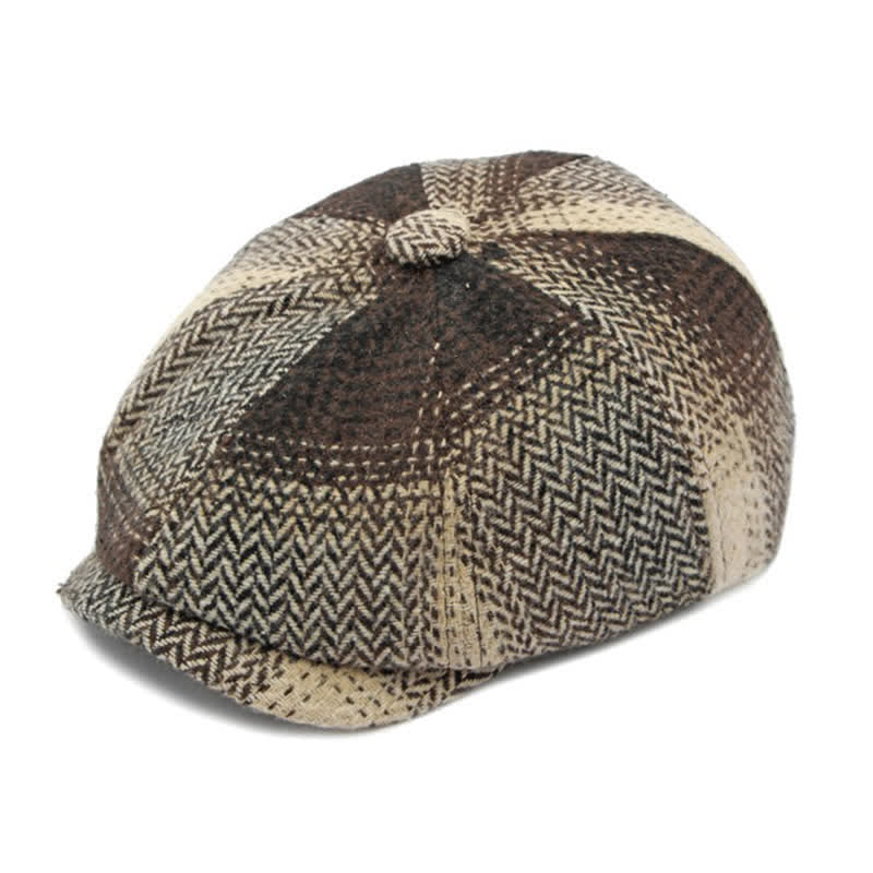 Cappello da giornalaio a righe a spina di pesce in stile britannico