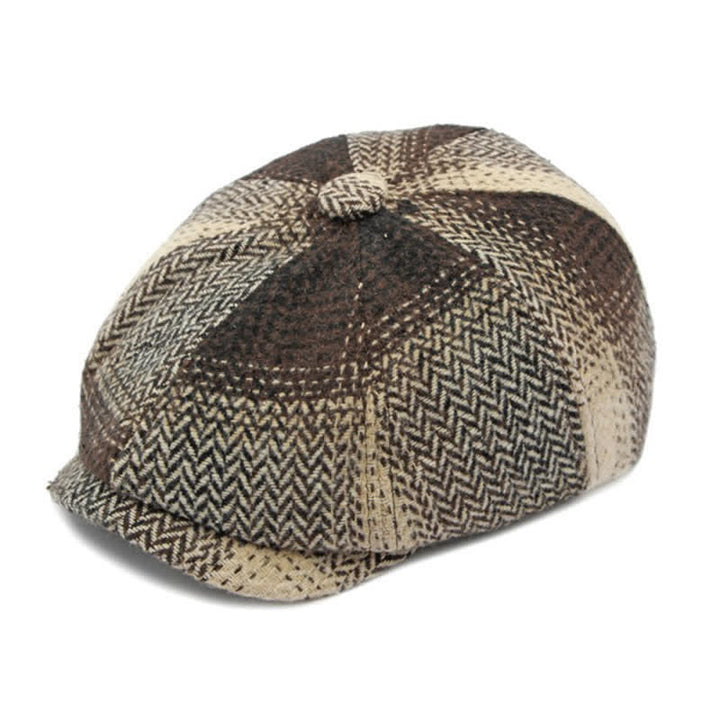 Cappello da giornalaio a righe a spina di pesce in stile britannico