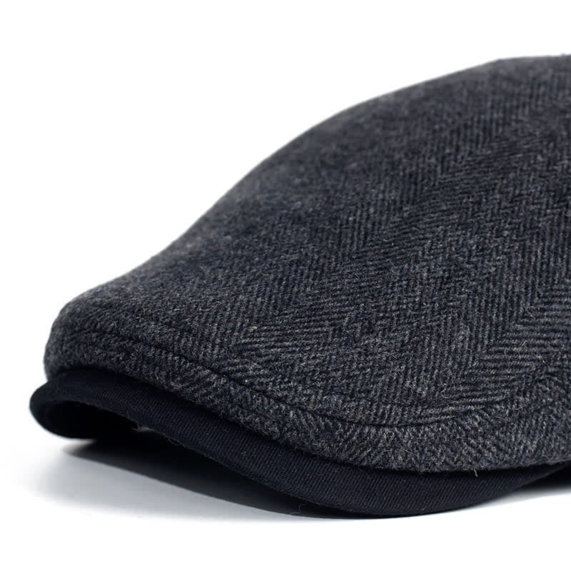 Cappello invernale a spina di pesce in lana spesso e caldo
