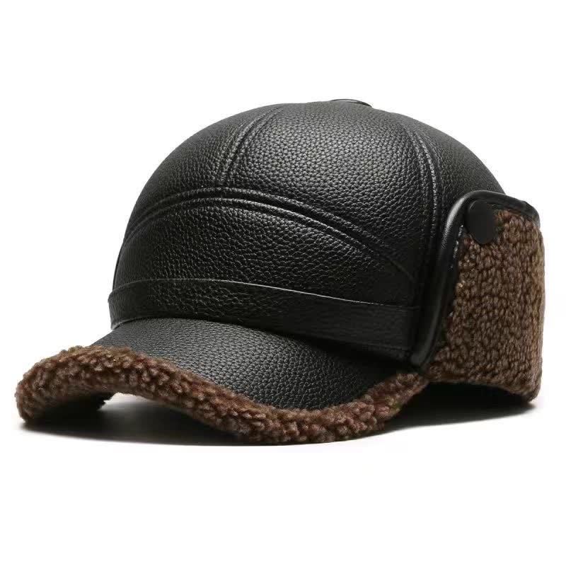 Cappello da baseball con paraorecchie in pile di pelle PU