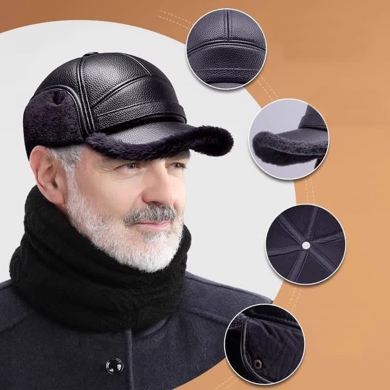 Cappello da baseball con paraorecchie in pile di pelle PU