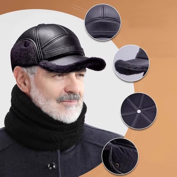Cappello da baseball con paraorecchie in pile di pelle PU