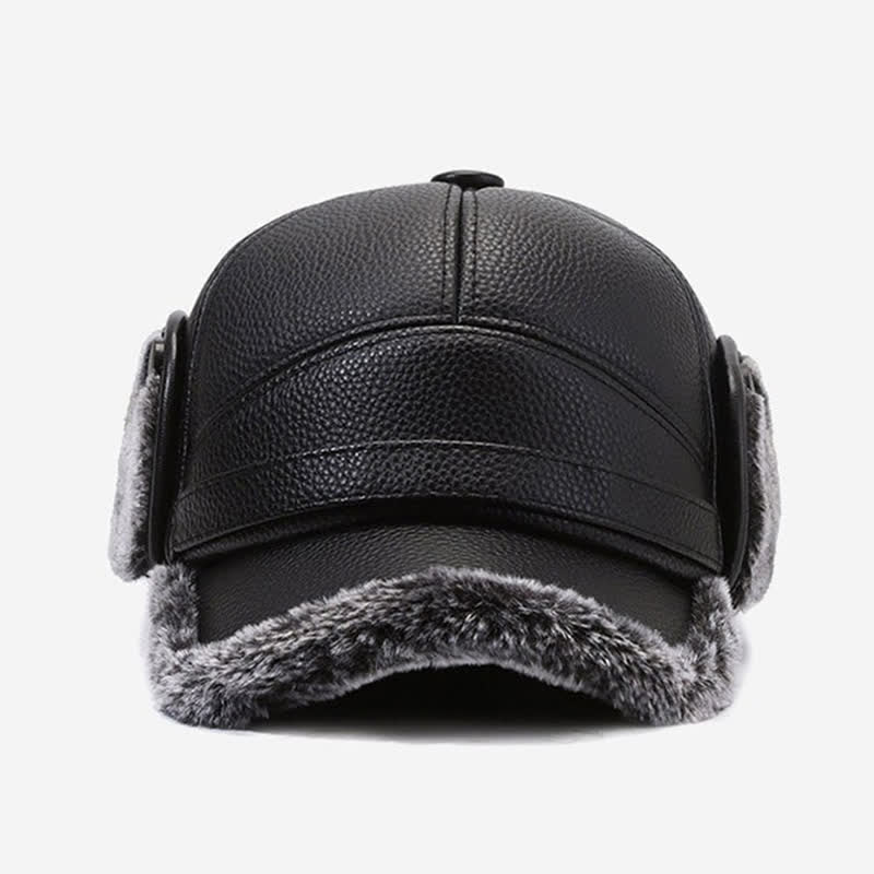 Cappello da baseball con paraorecchie in pile di pelle PU