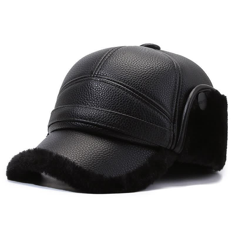 Cappello da baseball con paraorecchie in pile di pelle PU