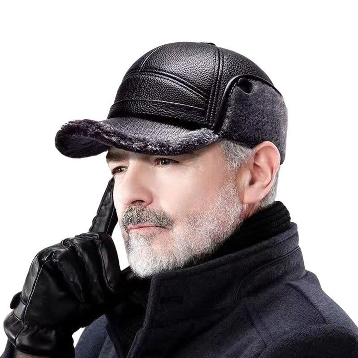 Cappello da baseball con paraorecchie in pile di pelle PU