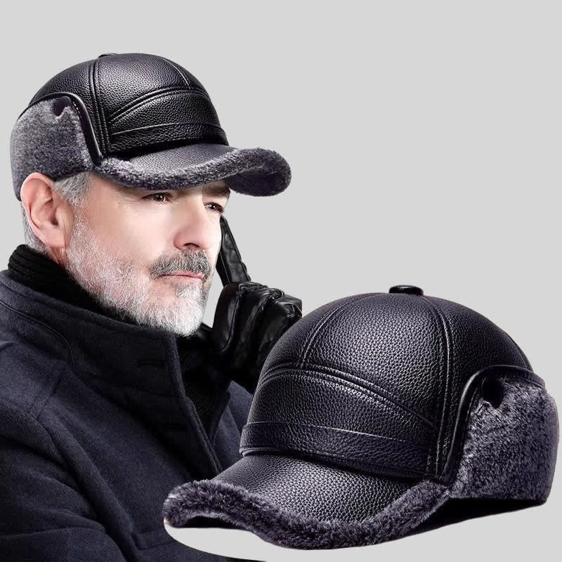 Cappello da baseball con paraorecchie in pile di pelle PU