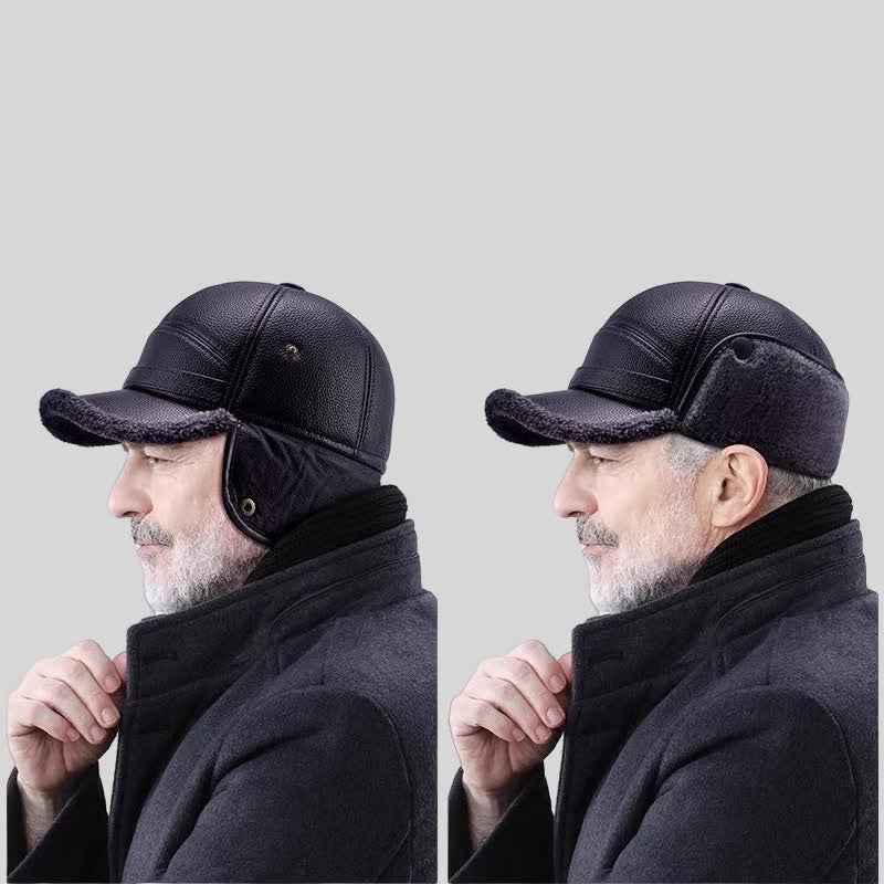 Cappello da baseball con paraorecchie in pile di pelle PU