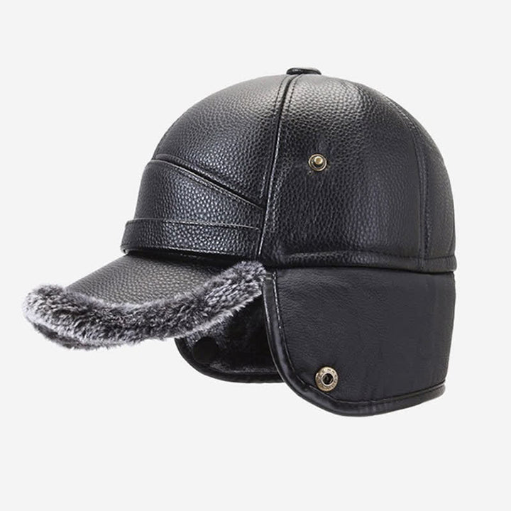Cappello da baseball con paraorecchie in pile di pelle PU