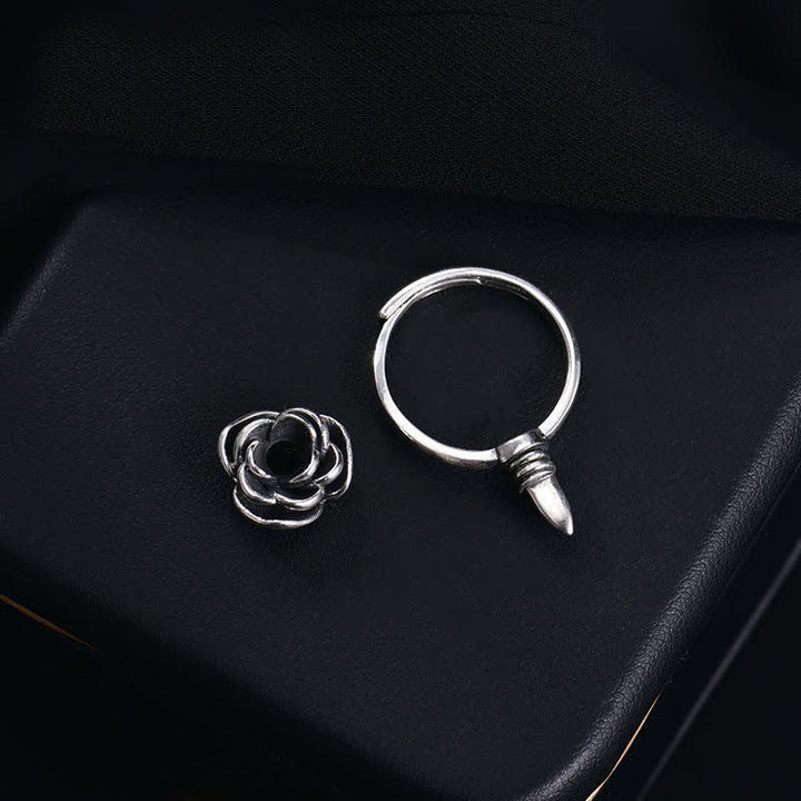 Anello regolabile staccabile con fiore di rosa attorcigliato per autodifesa