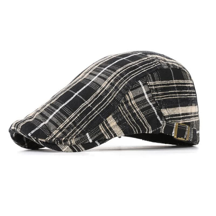 Cappello basco con visiera a scacchi in stile scotticize - Nero - Misura M (22"-22 7/8") - image 0