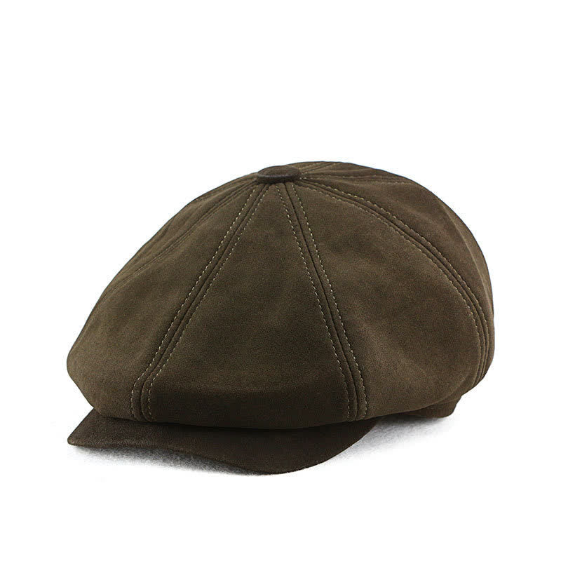 Cappello basco retrò rotondo in pelle scamosciata con trama fine