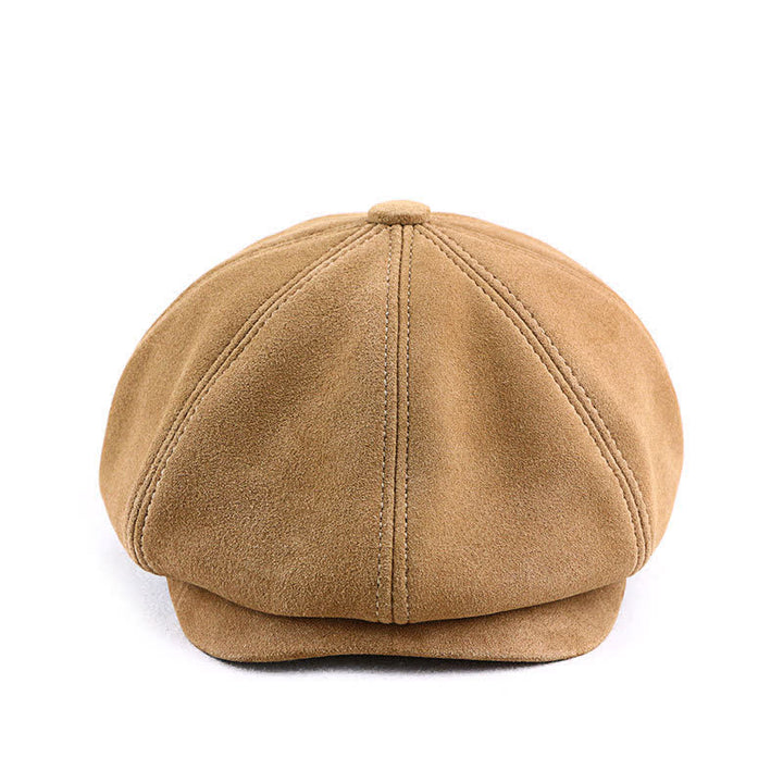 Cappello basco retrò rotondo in pelle scamosciata con trama fine