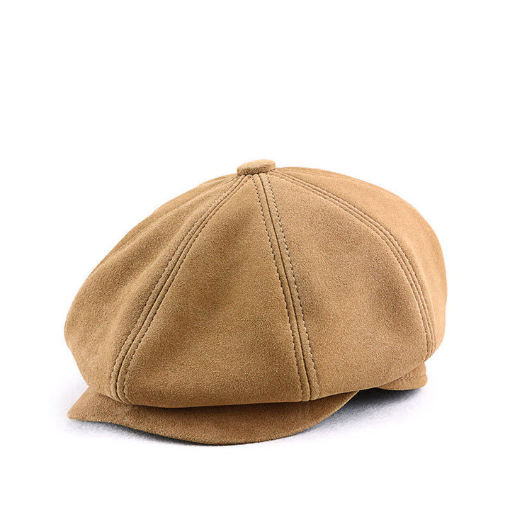 Cappello basco retrò rotondo in pelle scamosciata con trama fine