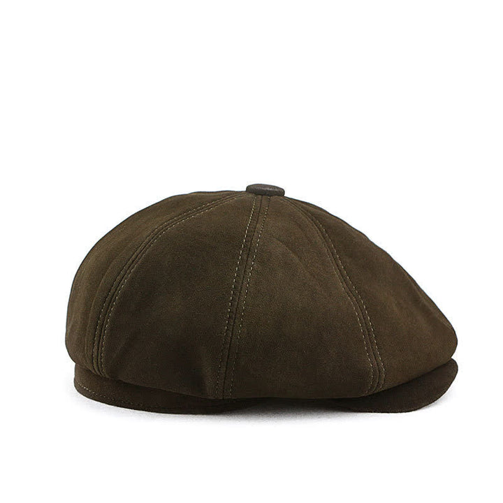 Cappello basco retrò rotondo in pelle scamosciata con trama fine