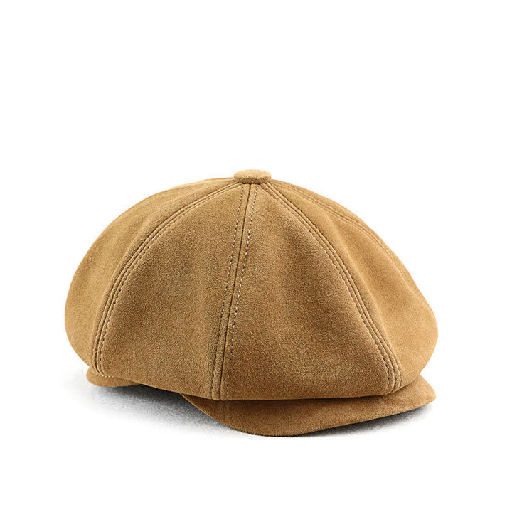 Cappello basco retrò rotondo in pelle scamosciata con trama fine