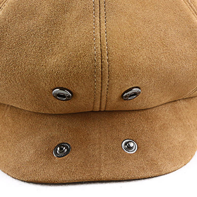 Cappello basco retrò rotondo in pelle scamosciata con trama fine