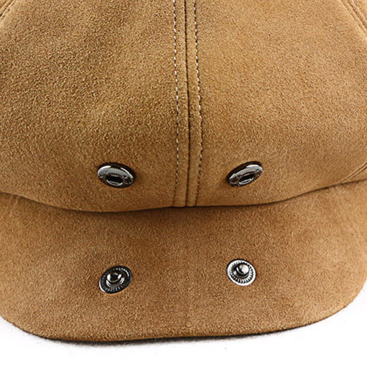 Cappello basco retrò rotondo in pelle scamosciata con trama fine