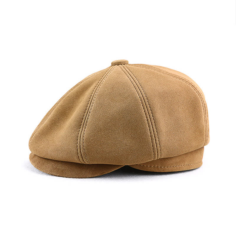 Cappello basco retrò rotondo in pelle scamosciata con trama fine