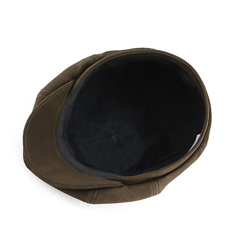 Cappello basco retrò rotondo in pelle scamosciata con trama fine