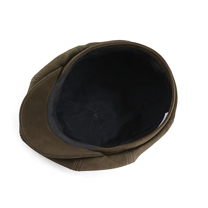 Cappello basco retrò rotondo in pelle scamosciata con trama fine