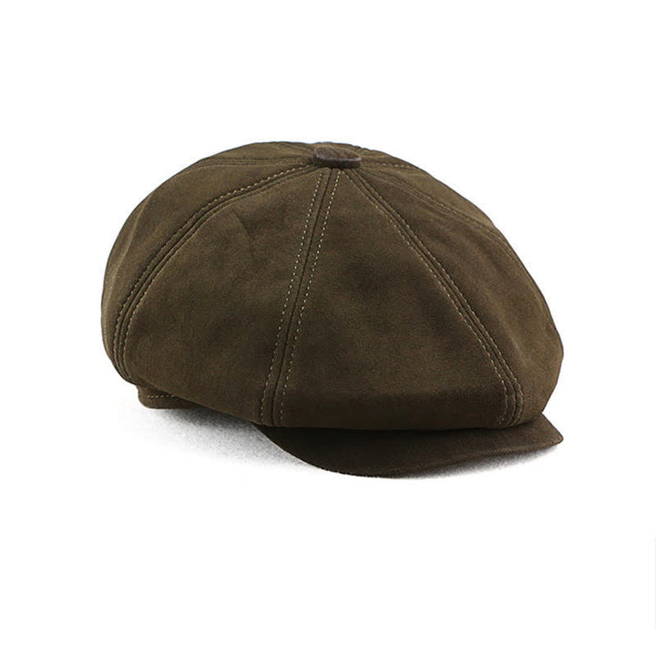 Cappello basco retrò rotondo in pelle scamosciata con trama fine