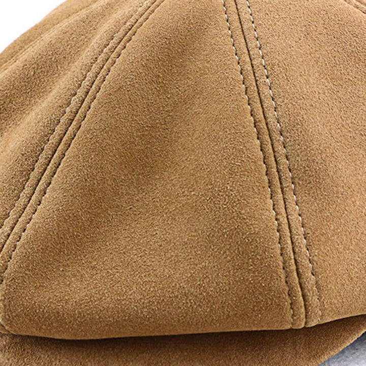 Cappello basco retrò rotondo in pelle scamosciata con trama fine