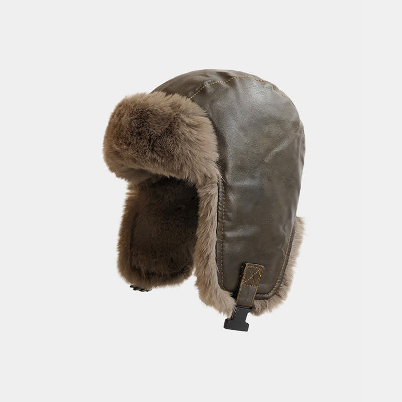 Cappello da pilota moderno, freddo, caldo e spesso, invernale - Marrone scuro - Regolabile (21 5/8" - 23 5/8") - image 12