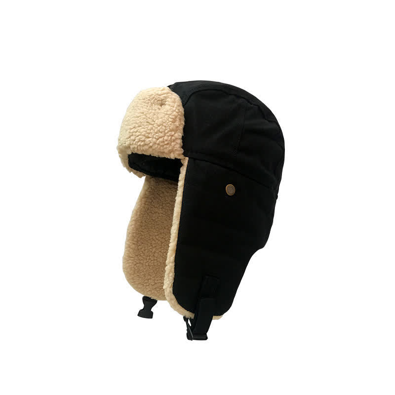 Cappello da pilota con paraorecchie in peluche tinta unita - Nero - Regolabile (21 5/8" - 23 1/4") - image 0
