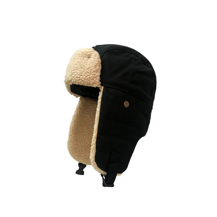 Cappello da pilota con paraorecchie in peluche tinta unita - Nero - Regolabile (21 5/8" - 23 1/4") - image 0