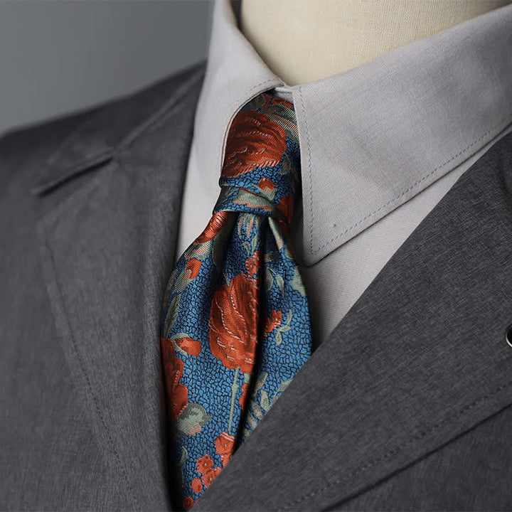 Cravatta floreale da uomo SteelBlue & Red Rose - Acciaio blu e rosso - image 0