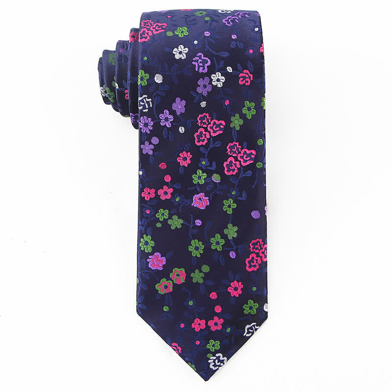 Cravatta floreale con stampa di fiori viola e rosa da uomo
