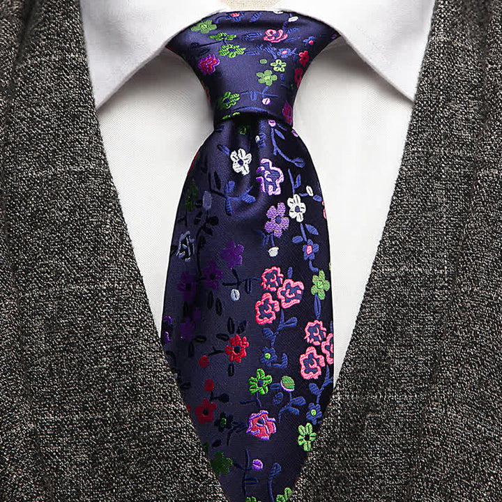 Cravatta floreale con stampa di fiori viola e rosa da uomo